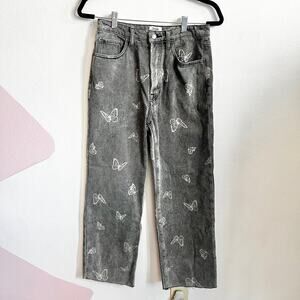 Gray Butterfly Denim Pants, Y2K, Fairy Grunge, Coquette, Size 27,‎ Grunge, Alt